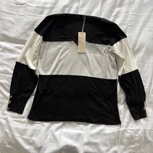 Black and White V-Neck Women's Top